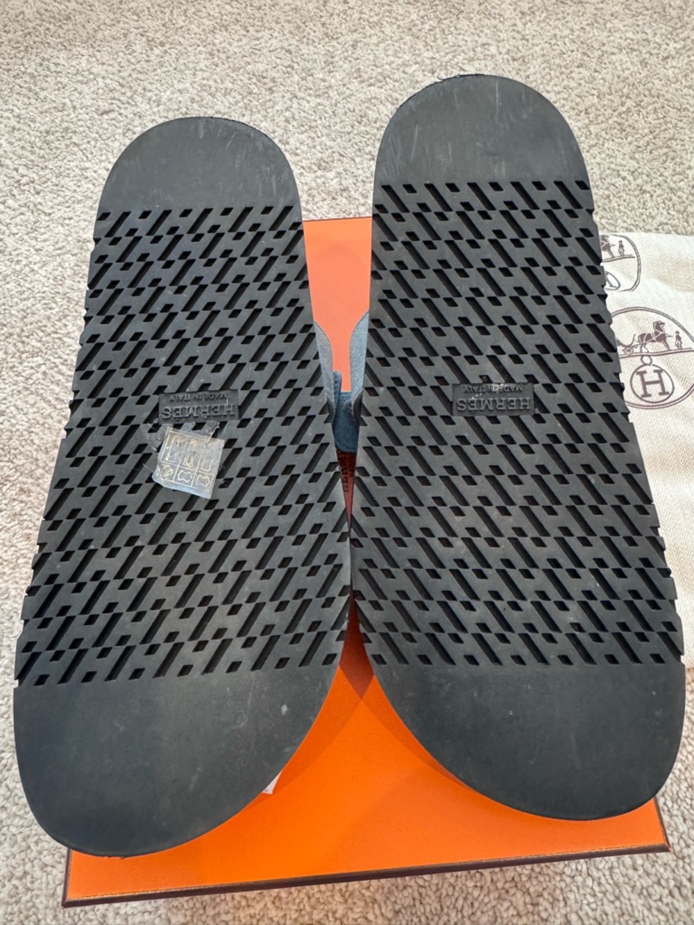 Hermes Chypre Style Suede Slide Sandals - Slate Blue - Picture 3 of 3